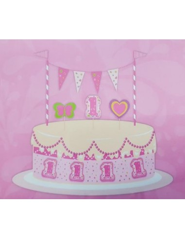 Decorazione per torta 1° Compleanno Bambina - Kit 5 pz