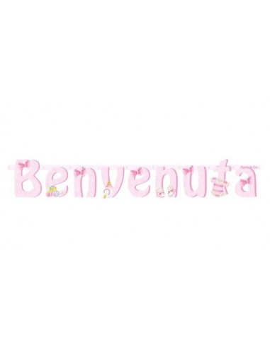 Festone BENVENUTA Nascita Bambina - L 140 x 22,5 cm H - Party & Co