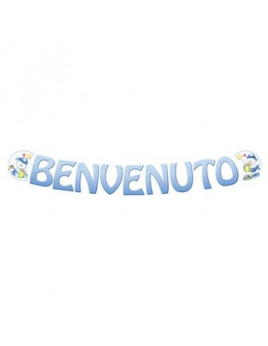 Festone BENVENUTO Nascita Bambino - L 4 metri x 22 cm H - Teddy & Friends  - 1 pz
