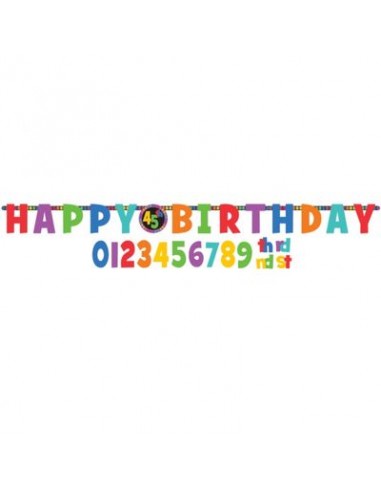 Festone Happy Birthday Personalizzabile con Numero Età - L 2,4 metri - Amscan -  1 pz