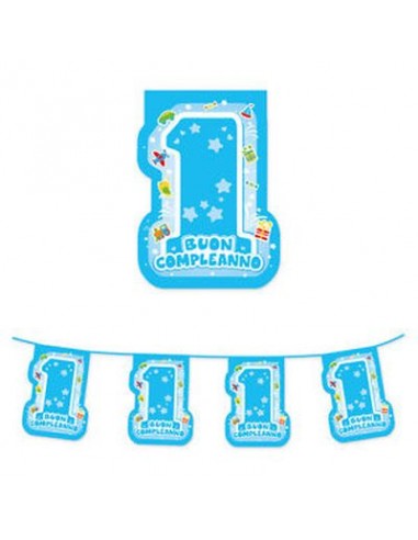 Festone in plastica Buon 1° Compleanno Bambino - L 6 metri x 27 cm H  -  1 pz