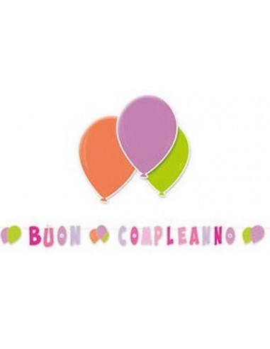 Festone Maxi  Buon Compleanno Fucsia , rosa , lilla e verde  - L 6 metri x 26 cm H - 1 pz