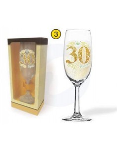 Flut (30 Anni )  in vetro con scritta brillantinata  oro  pz 1