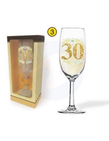 Flut (30 Anni )  in vetro con scritta brillantinata  oro  pz 1