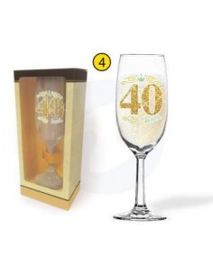 Flut (40 Anni )  in vetro con scritta brillantinata  oro  pz 1
