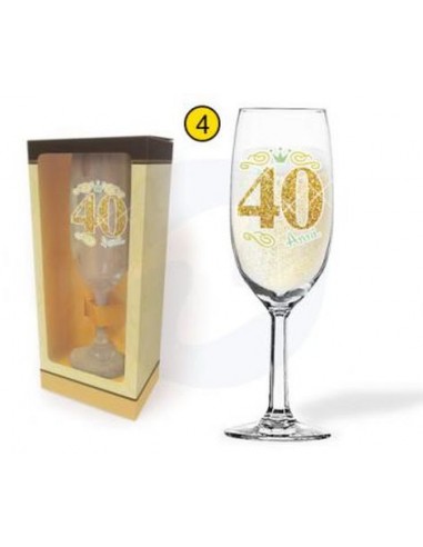 Flut (40 Anni )  in vetro con scritta brillantinata  oro  pz 1