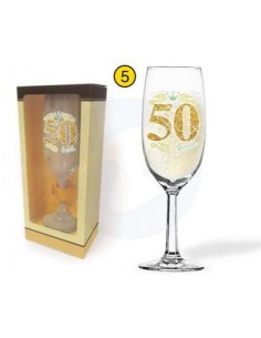 Flut (50 Anni )  in vetro con scritta brillantinata  oro  pz 1
