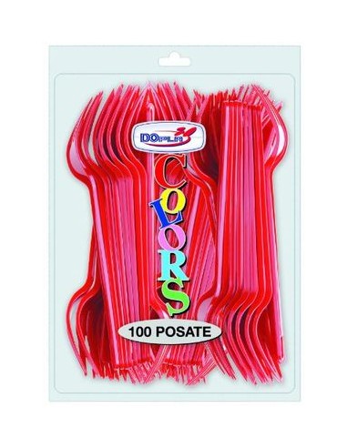 Forchetta  colore rosso in plastica conf. da 100 pz  dimensione 18 cm