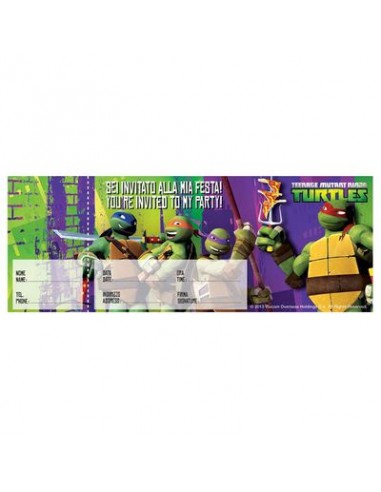 Inviti Festa di Compleanno Tartarughe Ninja - 20 inviti - 20 cm x 7,5 cm