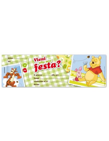 Inviti festa Winnie Pooh - 10 inviti - 24,5 cm x 7,5 cm