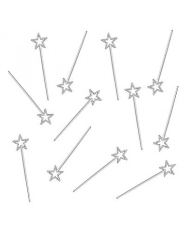 Kit 12 BACCHETTE MAGICHE CON STELLA per Bambine per Compleanno - 12 pezzi - Plastica - Color Argento - Amscan
