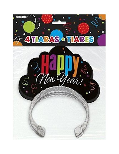 Kit 4 TIARE / CORONCINE HAPPY NEW YEAR! per CAPODANNO - Confez. 4 pezzi - cartoncino - Unique