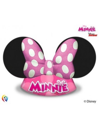 Kit 6 cappelli sagomati  Orecchie Minnie Disney per Compleanno - 6 pezzi - cartoncino - color fucsia a pois bianchi con fiocco .