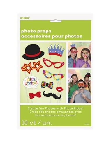 Kit Accessori da Foto per Compleanno - 10 pezzi - misure e forme diverse - Unique