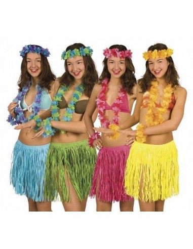 HONGXIN-SHOP Gonna di Erba Hawaii Luau Elastico Costume Fancy Dress Fiori Braccialetti Fascia per Capelli Collana per Ragazze Donne Festa di Compleanno Forniture 2 Set