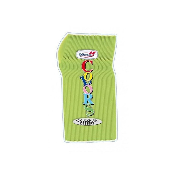 Cucchiaini dessert  colore verde acido  in plastica conf. da 40 pz  dimensione 12,5 cm