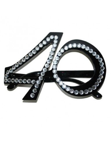 Occhiali Compleanno 40 Anni Neri con strass - plastica - L 15 cm x H 11 cm - 1 pezzo