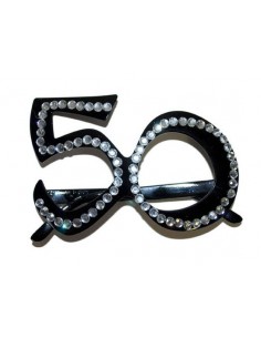 Occhiali Compleanno 50 Anni Neri con strass - plastica - L 14 cm x H 9 cm - 1 pezzo