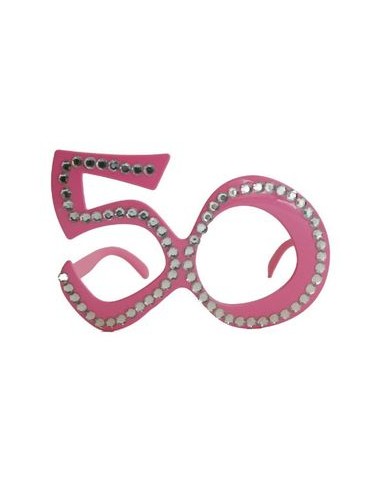 Occhiali Compleanno 50 Anni Rosa con strass - plastica - L 14 cm x H 9 cm - 1 pezzo