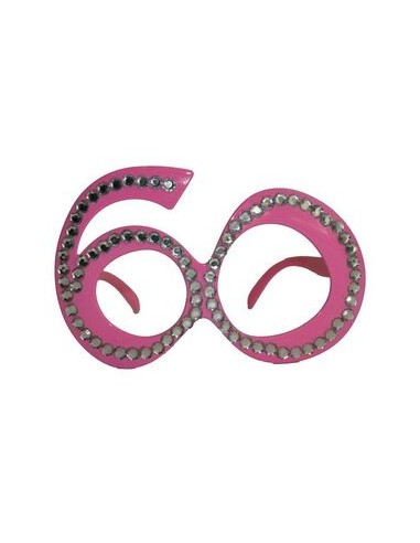 Occhiali Compleanno 60 Anni Rosa con strass - plastica - L 14 cm x H 9 cm - 1 pezzo