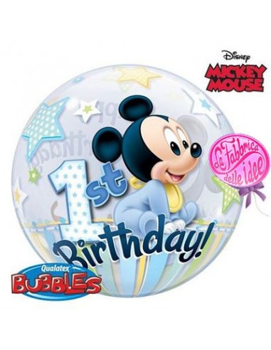 Palloncino Topolino Disney (per 1° compleanno) Bubbles Qualatex - 22/ 56 cm - 1 pz