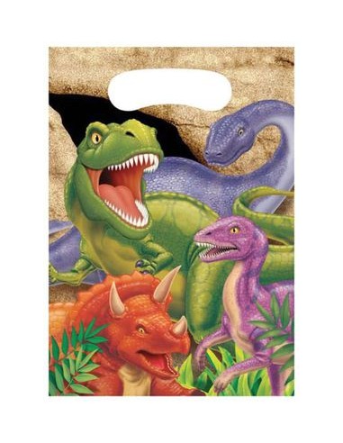Party Bags DINOSAURI - Bustine regalo Dinosauri - L 17 cm x H 23 cm - 8 pezzi - plastica