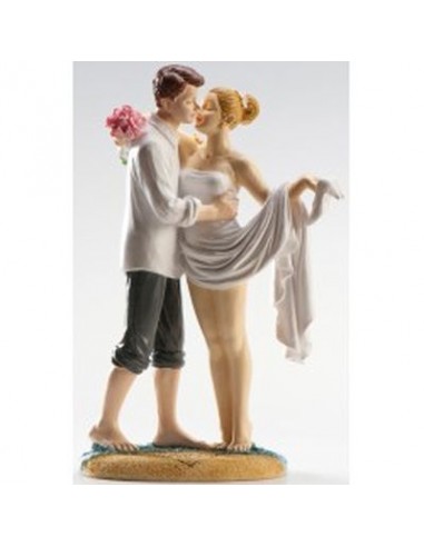 Personaggi per Torte: Sposi Bacio SU SPIAGGIA  / Cake Topper / STATUINA  SPOSI BACIO SPIAGGIA  per Matrimonio - L 8 cm x H 16 cm