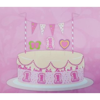 Decorazione per torta  1° Compleanno Bambina - Kit 5 pz