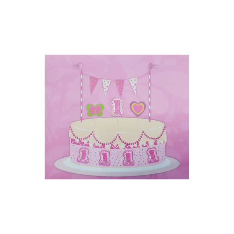 Decorazione per torta 1° Compleanno Bambina - Kit 5 pz Decorazione per torta 1° Compleanno Bambina - Kit 5 pz
