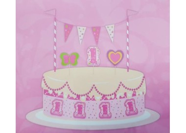 Decorazione per torta  1° Compleanno Bambina - Kit 5 pz