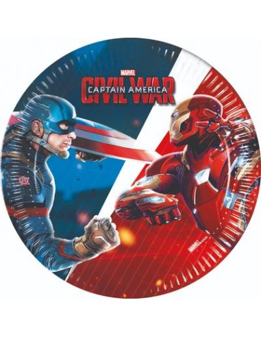 Piatti CAPITAN AMERICA di Avengers (Marvel) - Diametro 19,5 cm - 8 pezzi - Nuovo