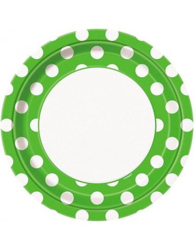 PIATTI GRANDI VERDE A POIS BIANCHI - (Verde Lime) - Diametro 22 cm - Confez. 8 pezzi - Unique
