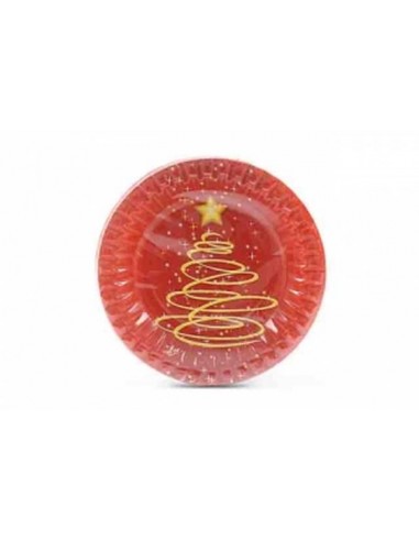 Piatti Natale in carta rosso  (con albero di natale stilizzato) - diametro 18 cm - 10 pezzi - DOPLA