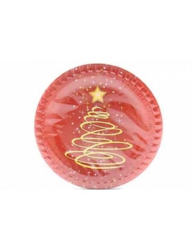 Piatti Natale in carta rosso  (con albero di natale stilizzato) - diametro 23 cm - 10 pezzi - DOPLA
