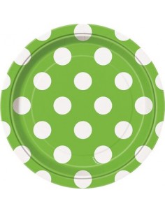 PIATTI PICCOLI VERDE A POIS BIANCHI - (Verde Lime) - Diametro 17 cm - Confez. 8 pezzi - Unique