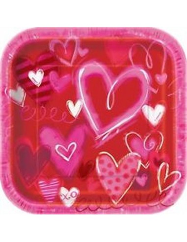 Piatti Quadrati love (San Valentino) misura 22,2 cm 8 pezziUnique