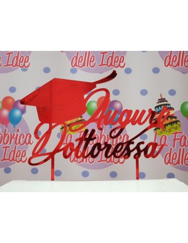 Scritta Auguri Dottoressa  in plastica specchiante  cake topper colore rossa  per le  torte della  vostra Laurea  L 20 Cm H 14 C