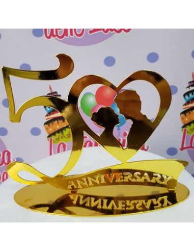 Scritta per Torte: Cake Topper Scritta per Sposi in metallo/ Scritta  50 ANNIVERSARY  color Oro per Torta 50°Anniversario di Mat