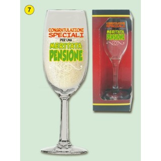  Bicchiere/Flute  per vino o spumante  PENSIONE - 1 pezzo - in vetro- con stampa PENSIONE
