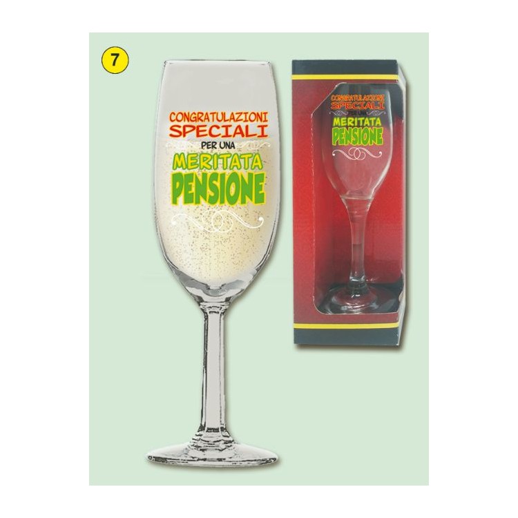  Bicchiere/Flute  per vino o spumante  PENSIONE - 1 pezzo - in vetro- con stampa PENSIONE