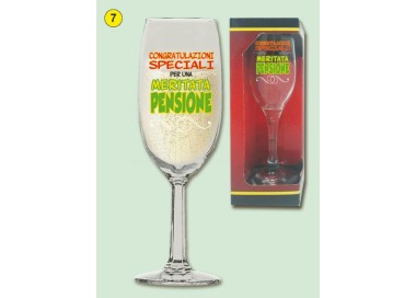  Bicchiere/Flute  per vino o spumante  PENSIONE - 1 pezzo - in vetro- con stampa PENSIONE