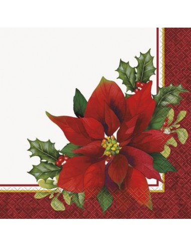Tovaglioli di Natale in carta  (Stella di Natale) - 33 x 33  cm - 16  pezzi - Unique