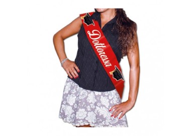 FASCIA  Laurea con scritto ( DOTTORESSA ) - Lunghezza 168 cm x 10 cm larghezza - fascia in plastica - 1 pezzo
