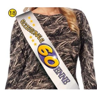 FASCIA " ECCEZIONALE 60ENNE " per Compleanno - Lunghezza 96 cm x 11 cm larghezza - Unisex - fascia in poliestere - 1 pezzo
