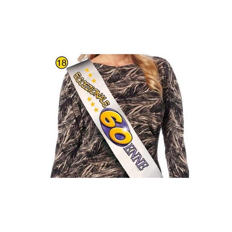 FASCIA " ECCEZIONALE 60ENNE " per Compleanno - Lunghezza 96 cm x 11 cm larghezza - Unisex - fascia in poliestere - 1 pezzo
