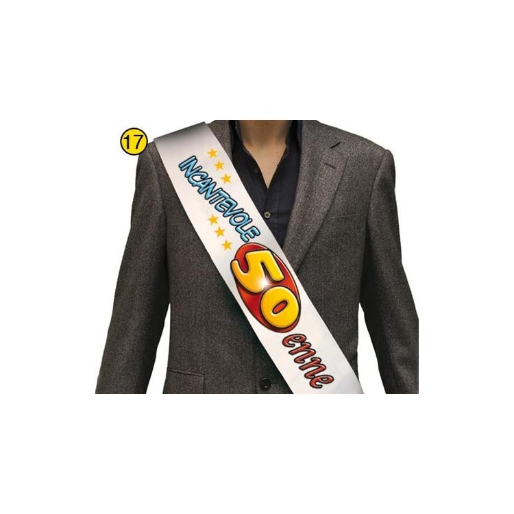 FASCIA " INCANTEVOLE 50ENNE " per Compleanno - Lunghezza 96 cm x 11 cm larghezza - Unisex - fascia in poliestere - 1 pezzo