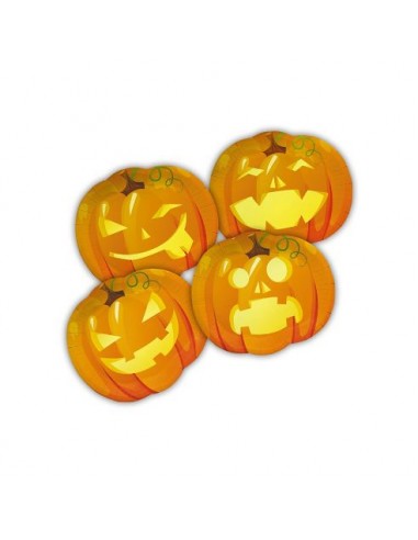 Piatti Grandi a forma Zucca Halloween - Diam. 29 x 25 cm - Confezione da 8 pezzi
