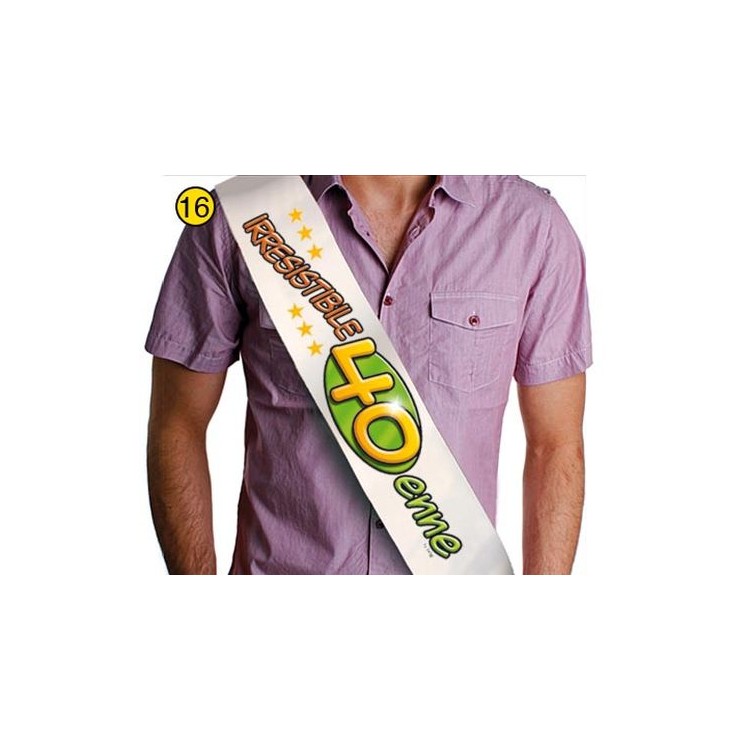 FASCIA " IRRESISTIBILE 40ENNE " per Compleanno - Lunghezza 96 cm x 11 cm larghezza - Unisex - fascia in poliestere - 1 pezzo