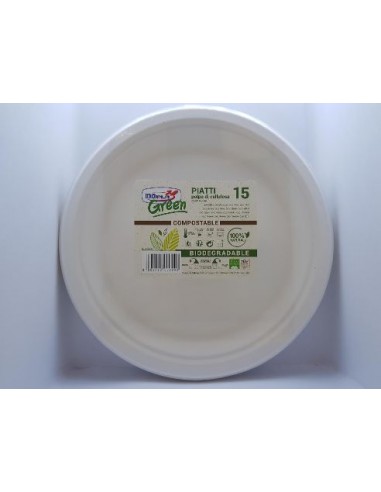 Piatto piano  polpa di cellulosa  compostabile biodegradabile  ( bianco ) Diam.22 cm   dopla pz 15