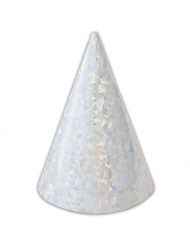 CAPPELLINI A CONO con elastico Color Argento olografico (Perfetti per Capodanno) - Confez. 6 pezzi - Diam. 15 cm x H 16 cm - Car